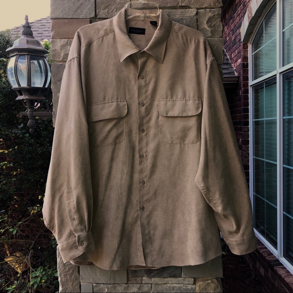Van Heusen Khaki L/S Dress Shirt Men XL 17/17.5